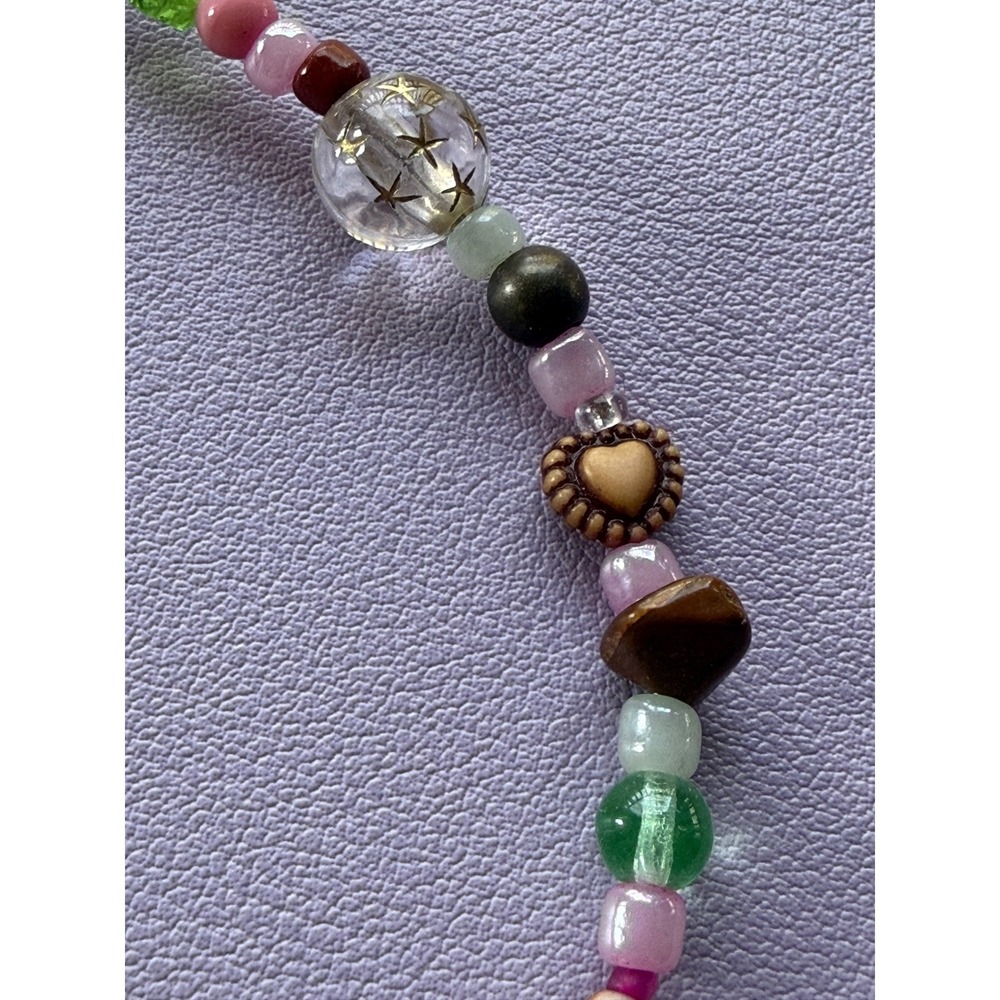 Y2K Multicolor Mixed Bead Necklace Pink Green Brown Floral Star Heart Boho 18 In - Picture 9 of 10